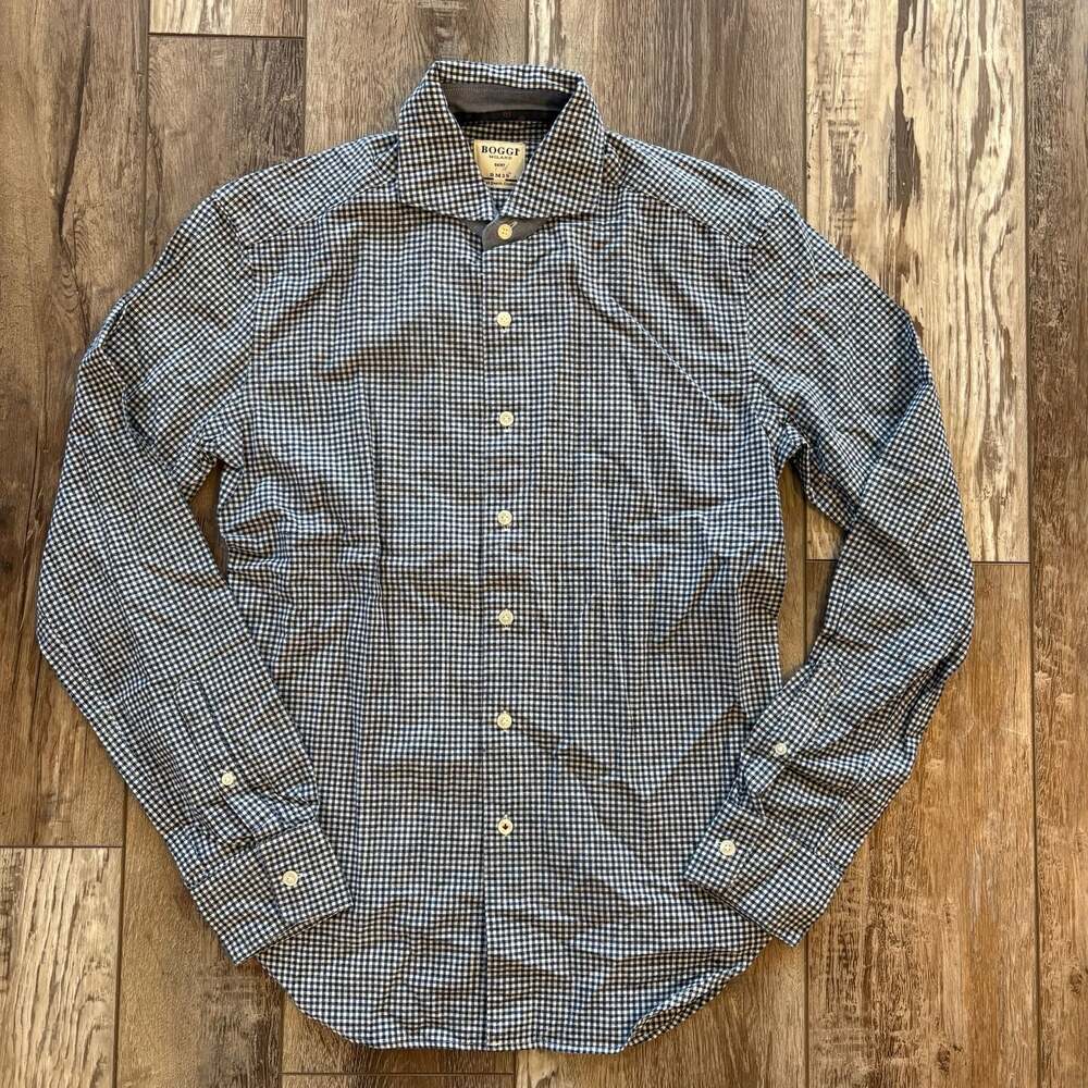 Boggi Milano Check Button Up Shirt Men’s Small Slim Fit Blue Cotton